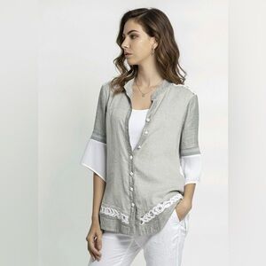 ELISA CAVALETTI | Italian Mixed Media Linen Blouse | US 10/12